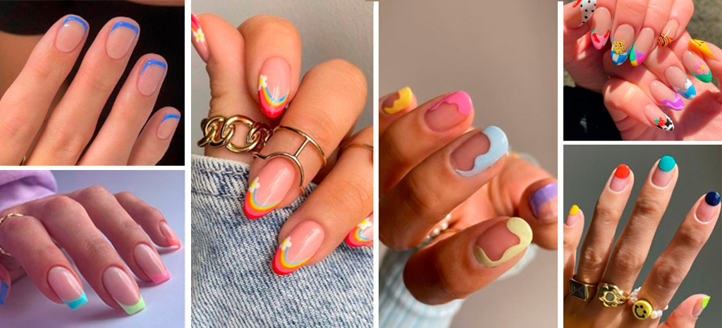 Detalhe das mãos de uma manicure pintando as unhas com um desenho de  esmalte preto