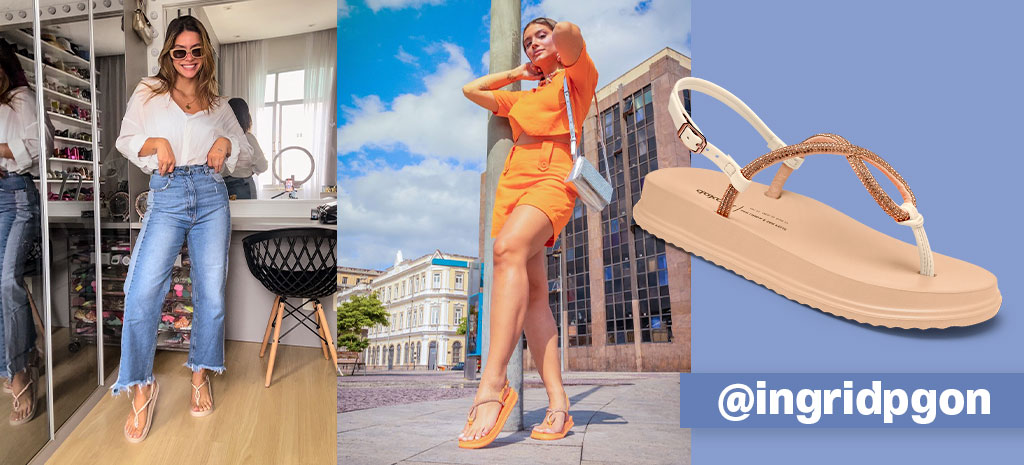 A Ingrid Pgon optou pela sandália nas cores laranja e bege para um look descontraído. (Fotos: divulgação)